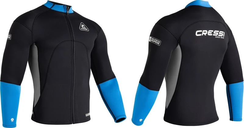 Cressi Guardian Man Neoprene Jacket Black/Blue 2mm 2XL/6 - Double Lined 2mm Neoprene Jacket, for Swimming, Snorkeling, Sup, Surfing, Kayaking and Water Sports, Black/Blue, 2XL/6, Men's