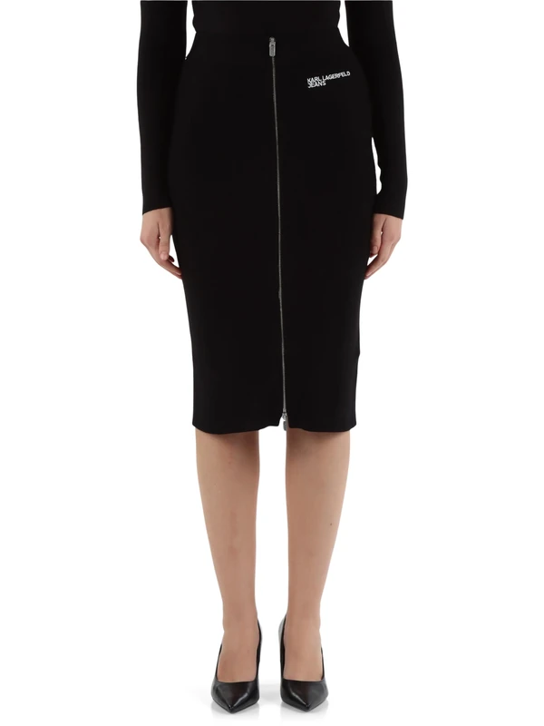 KARL LAGERFELD JEANS Women Knitted Midi Skirt Black XL