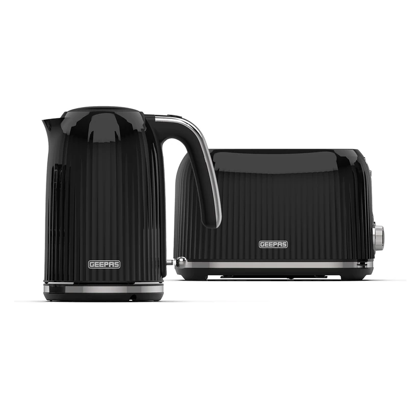 Geepas 2 Slice Bread Toaster & 1.7L Cordless Electric Kettle Combo Set – 1750W Toastie Machine with 7 Browning Control - 3000W Kettle with Auto Shut Off & Boil Dry Protection, Black