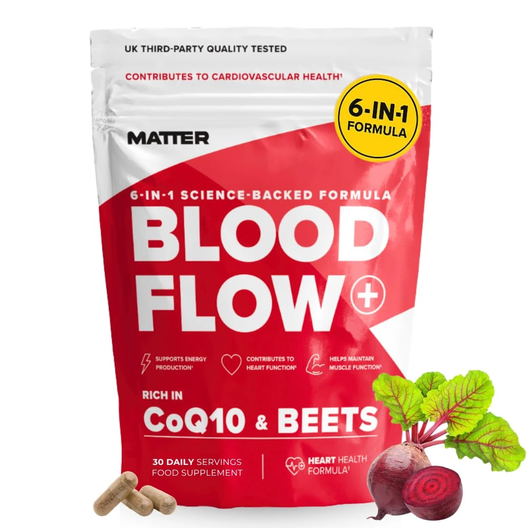 Blood Flow+ Nitric Oxide Booster Supplement - Beetroot, CoQ10, L-Citrulline & Pine Bark for Circulation, Heart Health & Blood Pressure Support - Beetroot Capsules for Energy & Stamina