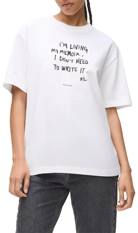 KARL LAGERFELD JEANS, Women's, Relaxed Short Sleeve Karlism Tee, Relaxed Fit, White, S