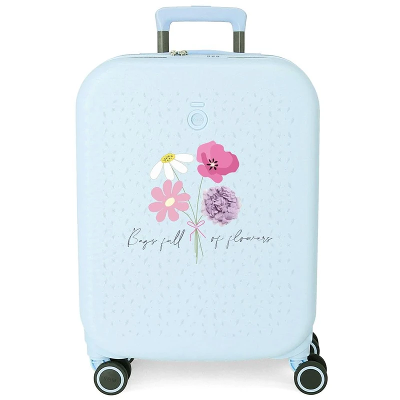 Enso Full of Flowers Cabin Suitcase Blue 40x55x20cm Rigid 3.2kg Combination Lock Side ABS 3.2kg 37L Hand Luggage, Blue, One Size, Cabin Suitcase