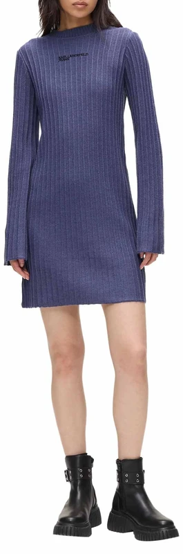 KARL LAGERFELD JEANS, Women's, Plisse Knit Dress, Regular Fit, Blue, XL - Image 1