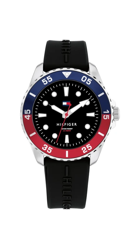 Tommy Hilfiger Three Hand Quartz Movement Watch for Youth with Black Silicone Bracelet - 1720046
