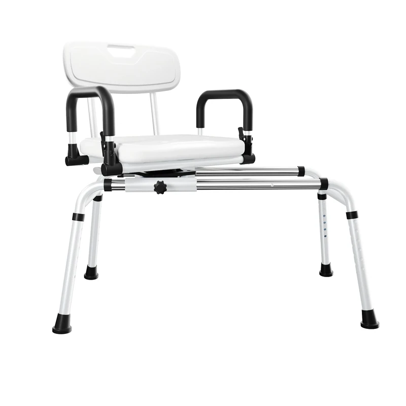 MYROYHM 360° Sliding Shower Chair Tub Transfer with Swivel Seat, Height Adjustable, Pivoting Arms, 500 Lbs Capacity, for Elderly Disabled and Handicap for Bathtubs and Showers
