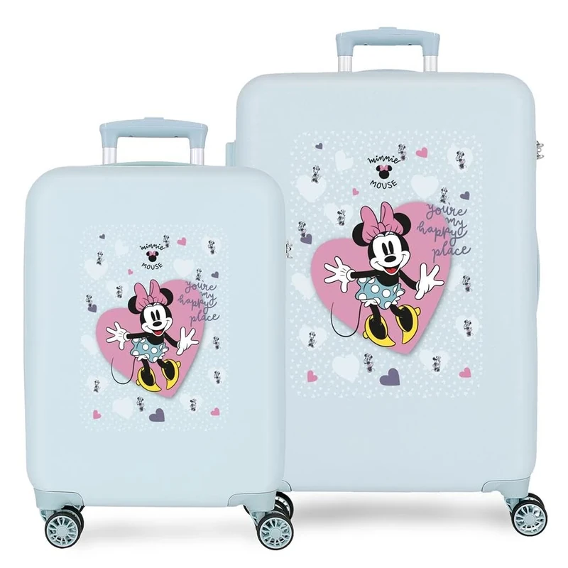 Joumma Disney Minnie My Happy Place Suitcase Set Blue 55/65 cm Rigid 7.25 kg Combination Lock Side ABS 7.25 kg 91L Hand Luggage, Blue, One Size, Suitcase Set