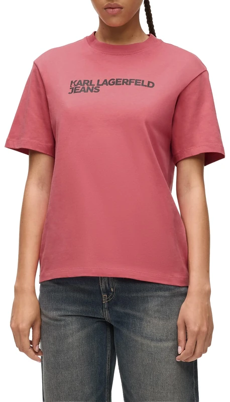 KARL LAGERFELD JEANS, Women's, Regular Short Sleeve Essential Logo Tee, Regular Fit, Pink, XL