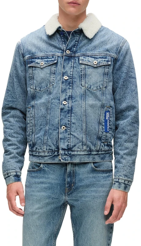 KARL LAGERFELD JEANS, Men's, Shearling Denim Jacket, Regular Fit, Blue, M