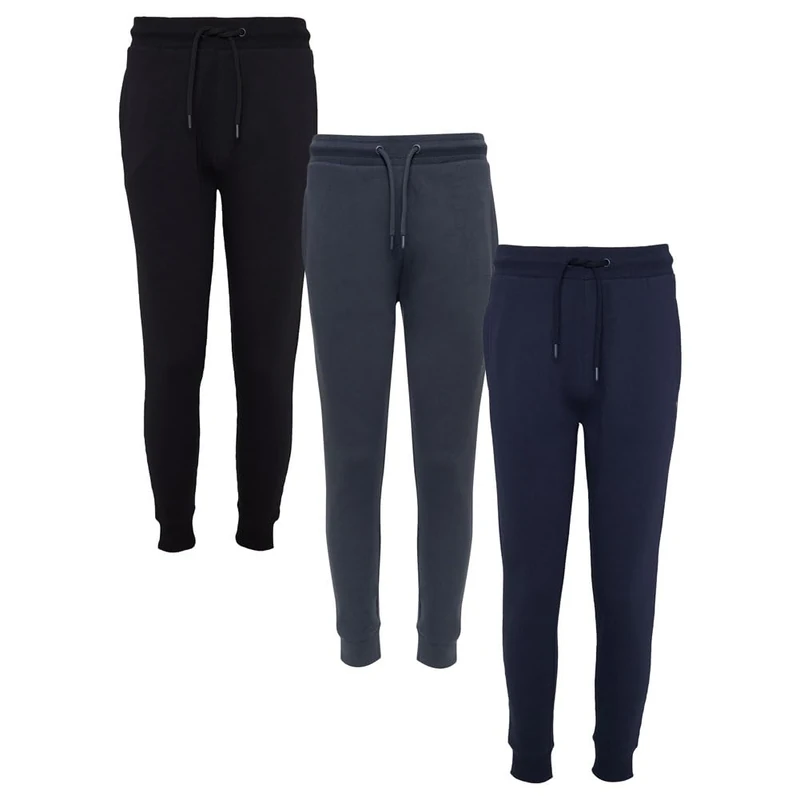 Threadbare 'Tangelo' Joggers Men's Cuffed Tapered Jogpant Sweatpants (3 Pack), Black, Navy, Iron Charcoal, M