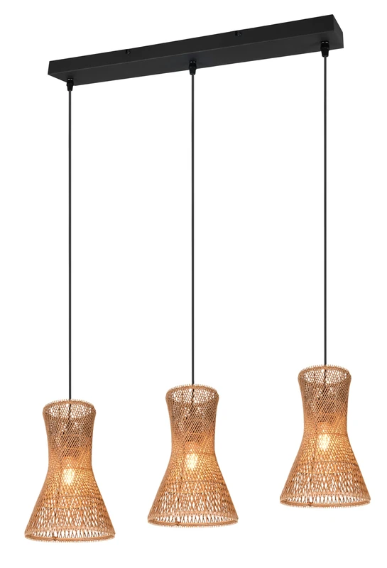 Reality Leuchten Bijou R31833026 Pendant Light Metal Matte Black with Brown Paper Yarn Shade Excl. 3X E27 Bulbs - Image 1