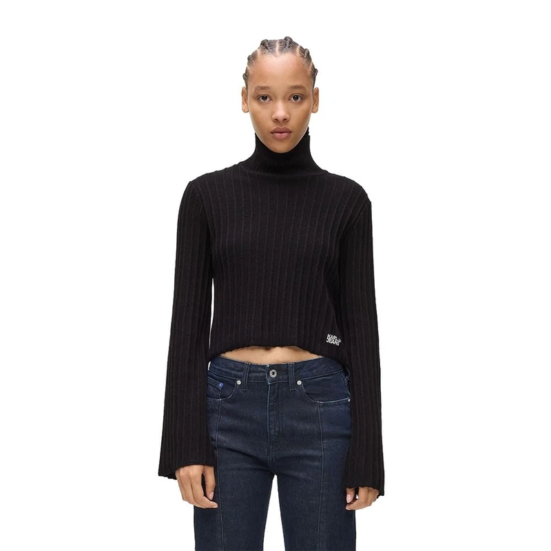 KARL LAGERFELD JEANS Women Plisse Sweater Black XL
