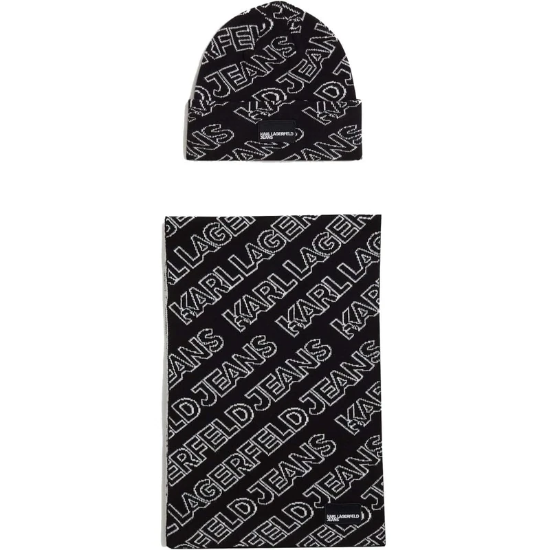 KARL LAGERFELD JEANS, Women's, Monogram Scarf Beanie Gp, Black, One size