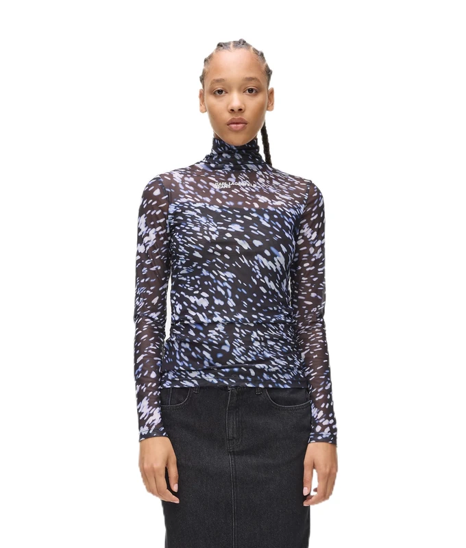 KARL LAGERFELD JEANS, Women's, Mesh Lights All Over Print Top, Regular Fit, Multicolor, XL