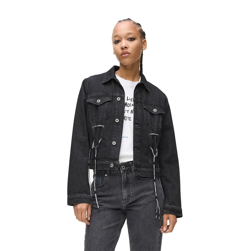 KARL LAGERFELD JEANS, Women's, Lace Tie Denim Jacket, Regular Fit, Black, S