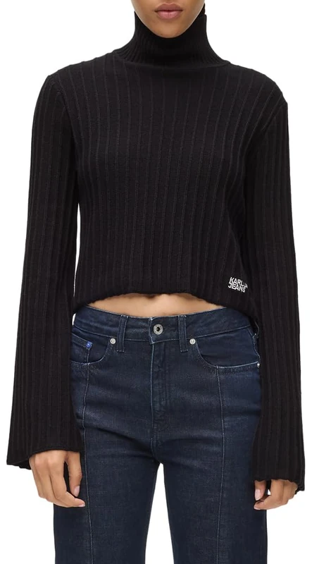 KARL LAGERFELD JEANS, Women's, Plisse Sweater, Regular Fit, Black, M