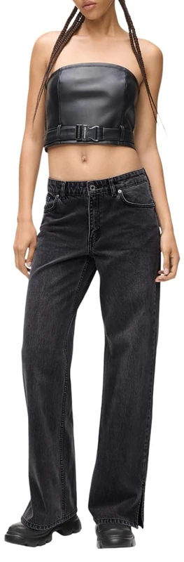 KARL LAGERFELD JEANS Women Low Rise Wide Leg Denim Washed Black 24