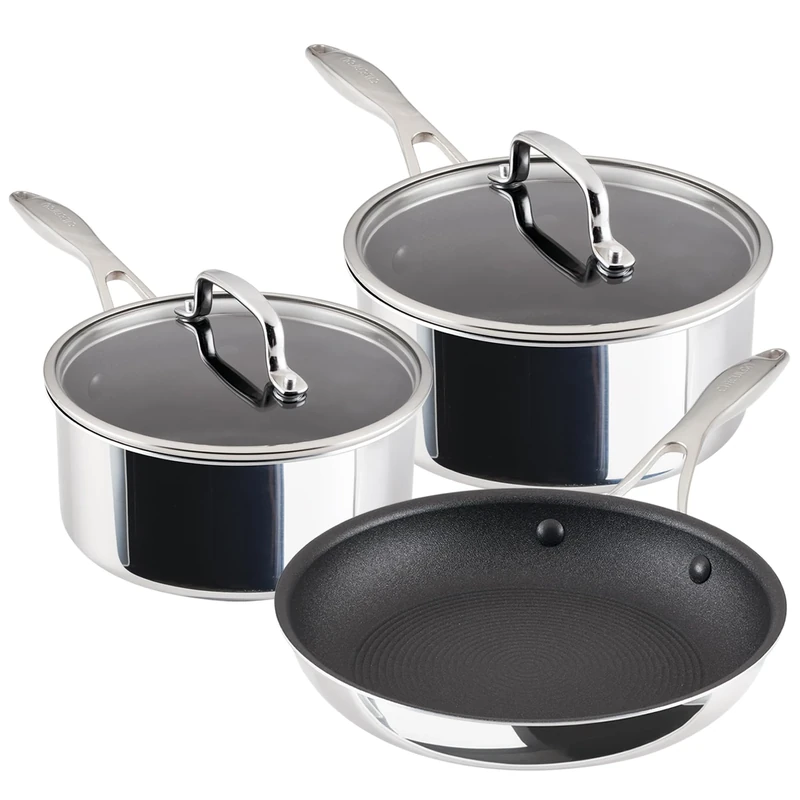 Circulon Scratch Defense Stainless Steel Pan Set: 3 Piece Induction Hob Pan Set with Extreme Non Stick, Induction & All Hob Suitable