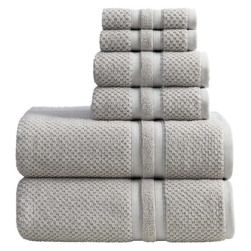 Springtree Home 100% Cotton Bath Towel Set | 6-Piece Set | Textured | Grey
