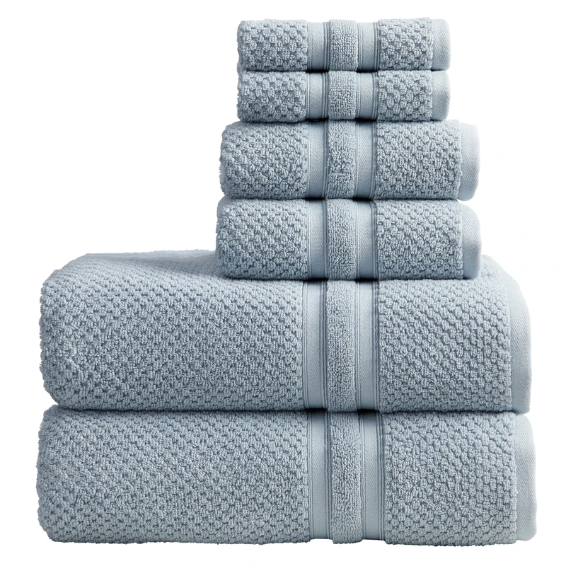 Springtree Home Blue Bath Towels Set of 6 | Popcorn Textured | 100% Combed Cotton | Absorbent Quick-Dry Towels for Bathroom | Oeko-TEX® Standard 100 Cotton | Poli Collection - Blue Fog