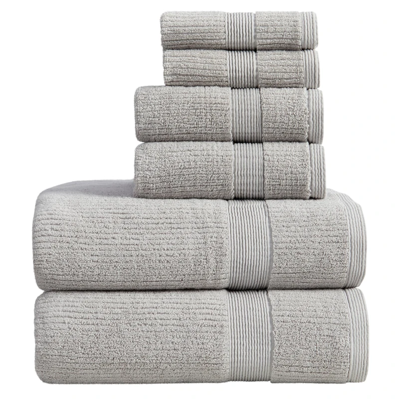 Springtree Home 100% Cotton Bath Towel Set | 6-Piece Set | Textured | Grey