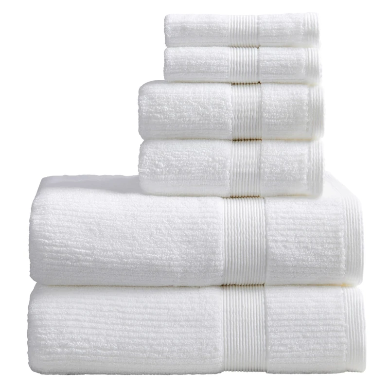 Springtree Home 100% Cotton Bath Towel Set | 6-Piece Set | Textured | White