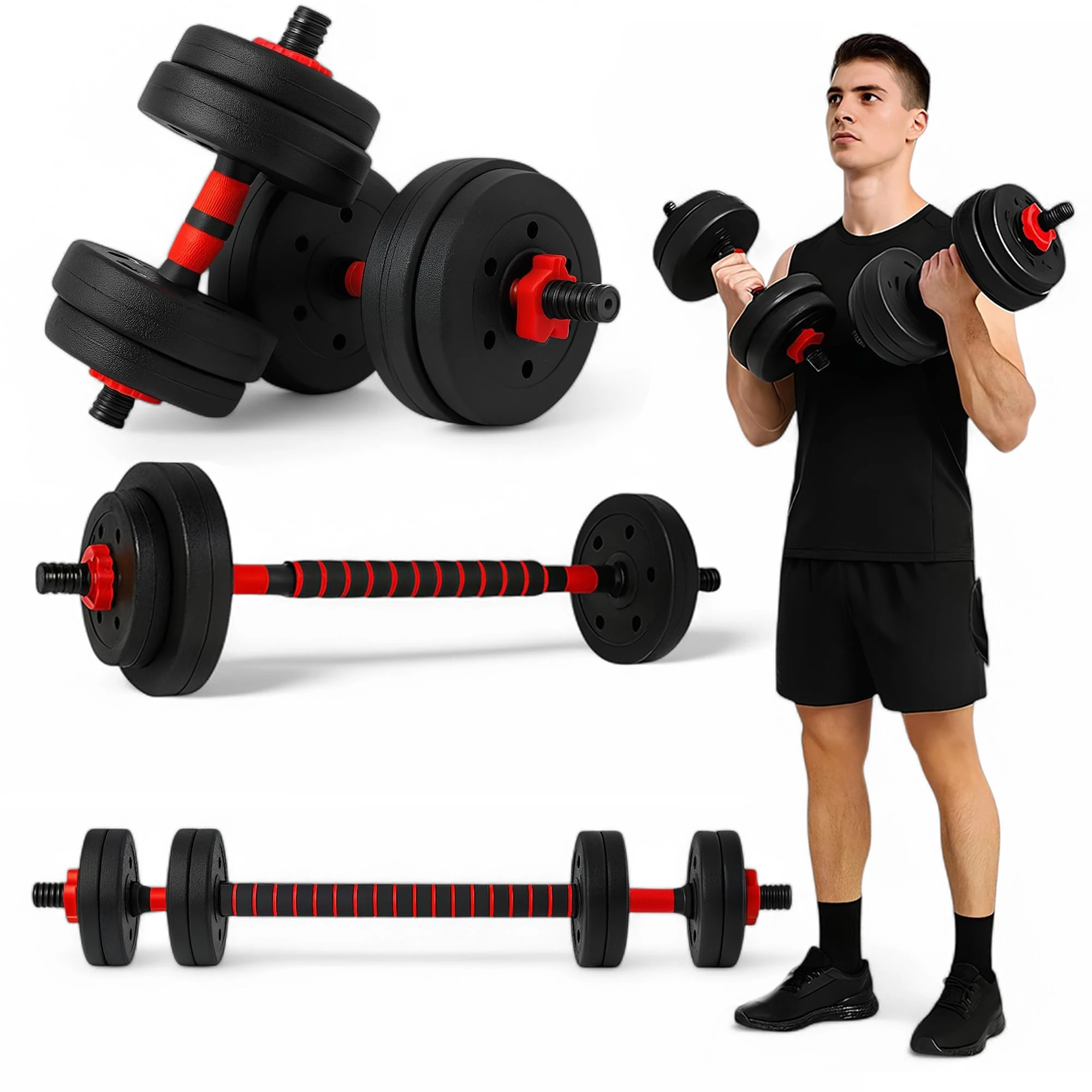 TANNESS Dumbbells Set - 2 in 1 Adjustable Dumbbells - Dumbbell Sets for Men and Women - Barbell Weights Set with Connecting Rod - 10kg Dumbbell Pair - Gym Equipment - Exercise Equipment for Home Use