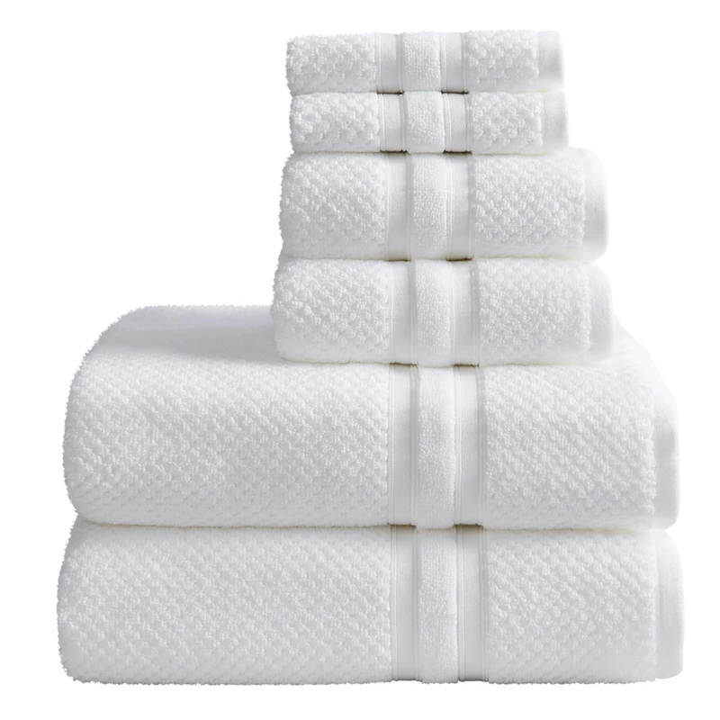 Springtree Home 100% Cotton Bath Towel Set | 6-Piece Set | Textured | White