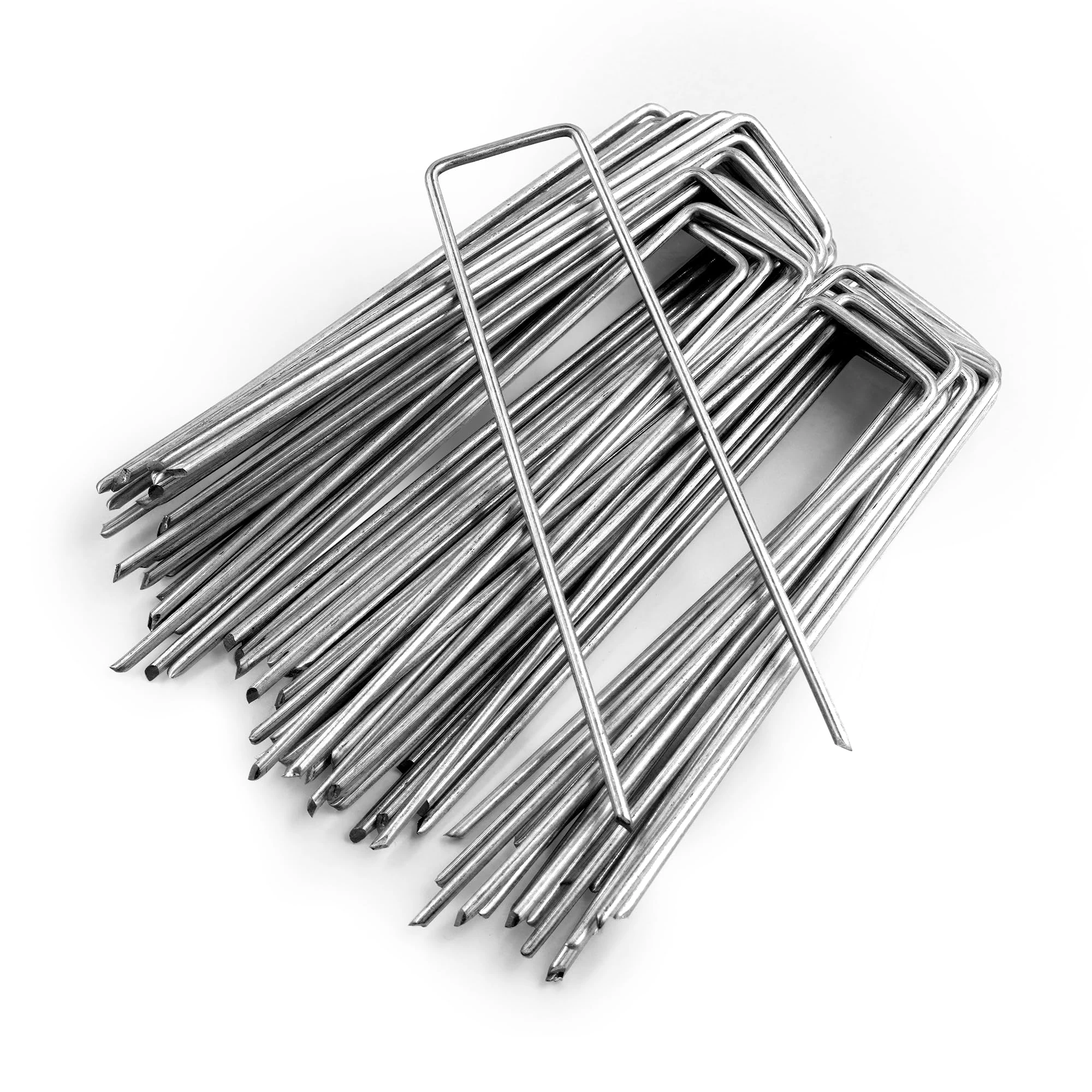 Keplin - U-Shaped Metal Garden Pegs - 15cm Heavy-Duty Stakes - Galvanized Rust-Resistant Pins - Sharp Beveled Ends for Easy Ground Insertion -Secure Landscape (50 Pack)