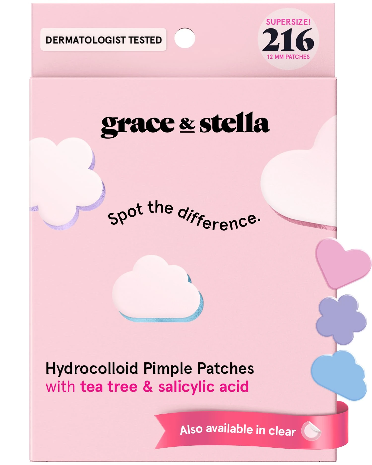 grace & stella Award Winning Pimple Patches Salicylic Acid (Multishape, 216 Count) - Dermatologist Tested Hydrocolloid Blemish Patches for Spot Treatment - Helps Protect Acne & Reduce Redness