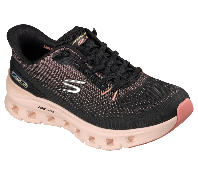 Skechers Women's Arch Fit Glide-Step Pro Slip-On Sneakers, Black Mesh/Peach Trim, 3 UK