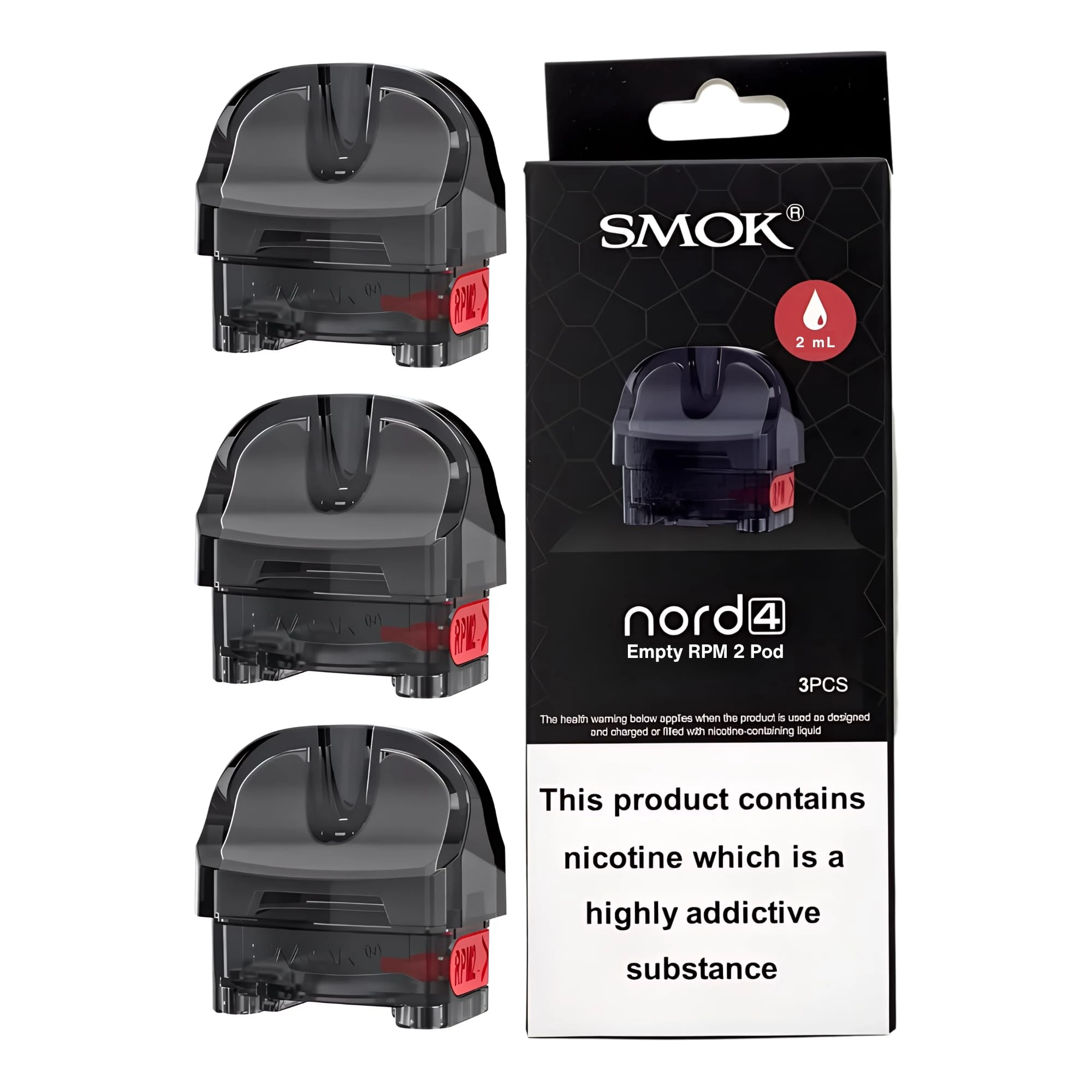 SMOK Nord 4 RPM2 Pods [No Coil - Large] 3 Pack - COMPATIBLE WITH: Smok Nord 4 Pod Kit and Smok RPM2 Series Coils - Side Fill, All Vaping Style - Nicotine Free