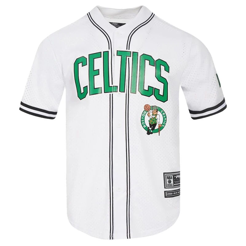 Pro Standard Mens NBA Boston Celtics Mesh Button Down Mesh Top White/Black/White 2XL