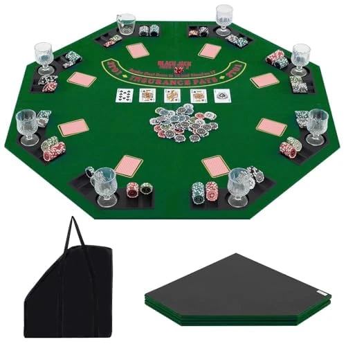 FANTASK Poker Mat 120 x 120 cm, Texas Holdem, Poker Table Cover Foldable for 8 Players with Drink Holders - Image 1