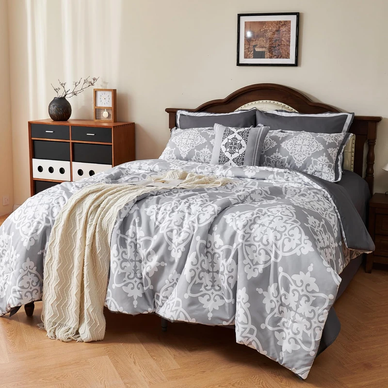 EVENHUG King Comforter Set 7 Pieces, All Season King Bed in a Bag for Bedroom, Bedding Set with Comforters, Sheets, Pillowcases (Grey,104"X 90")