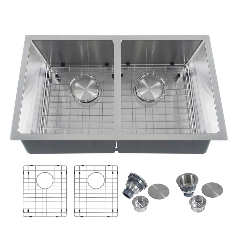Kitsitchen 31 Inch Undermount Stainless Steel 50/50 Double Bowl Kitchen Sinks, Undermount Sink with Double Bowl Design (31" x 18")