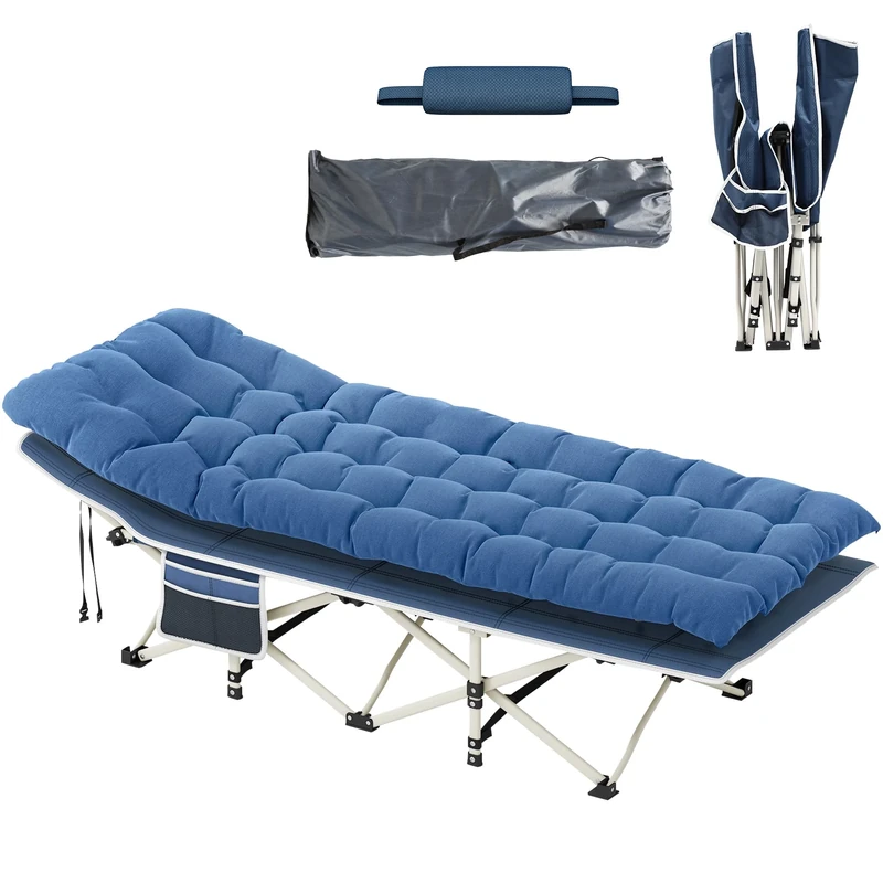 YITAHOME Folding Camping Bed, 28" Extra Wide Heavy Duty Portable Camp Bed, Comfortable Sleeping Cots with 280kg Capacity for Travel/Office/Outdoor, Blue
