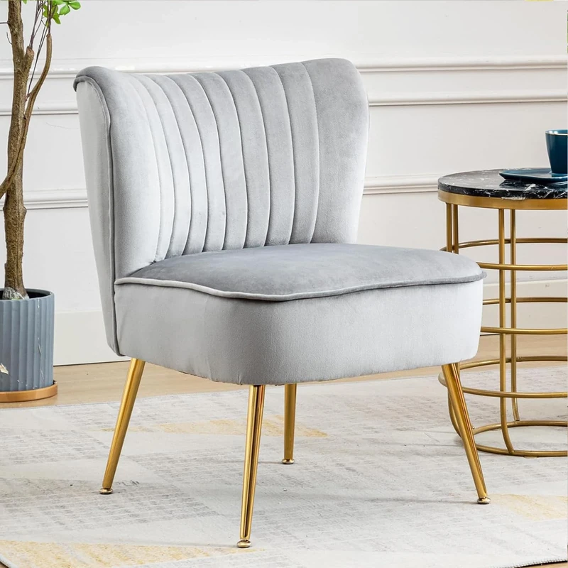 Ya-Home Velvet Accent Chair Occasional Tub Chair with Golden Metal Legs Upholstered Wingback Corner Chair, for Living room, Gray