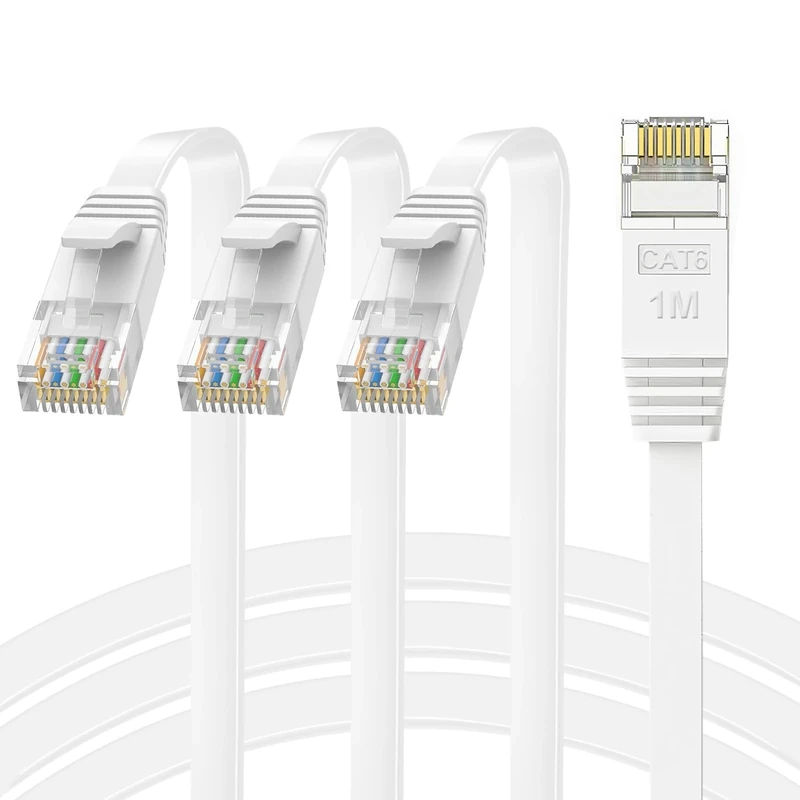 GLCON 3 Pack 1m Ethernet Cable, Cat 6 High-Speed Lan Cable 250MHz 1Gbps, Flexible & Space-Saving Network Cable RJ45 Cable for Home Office, Gaming, Router, TV, PC