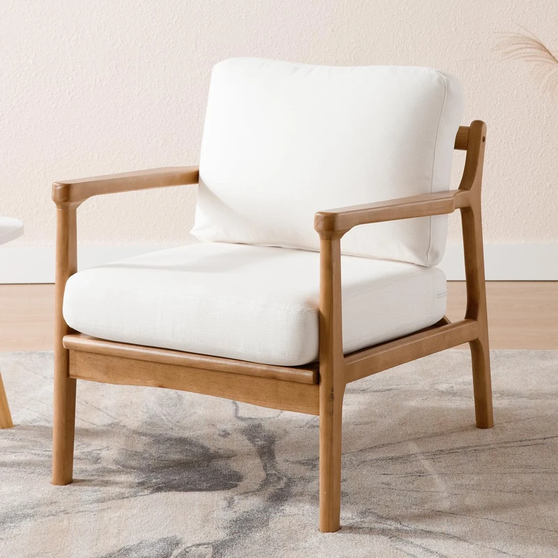 Ya-Home Retro Accent Chair in Linen Fabric Occasional Lounge Chair with Wood Frame, Leisure Tub Chair Comfy Armchair for Living Room/Bedroom, Beige