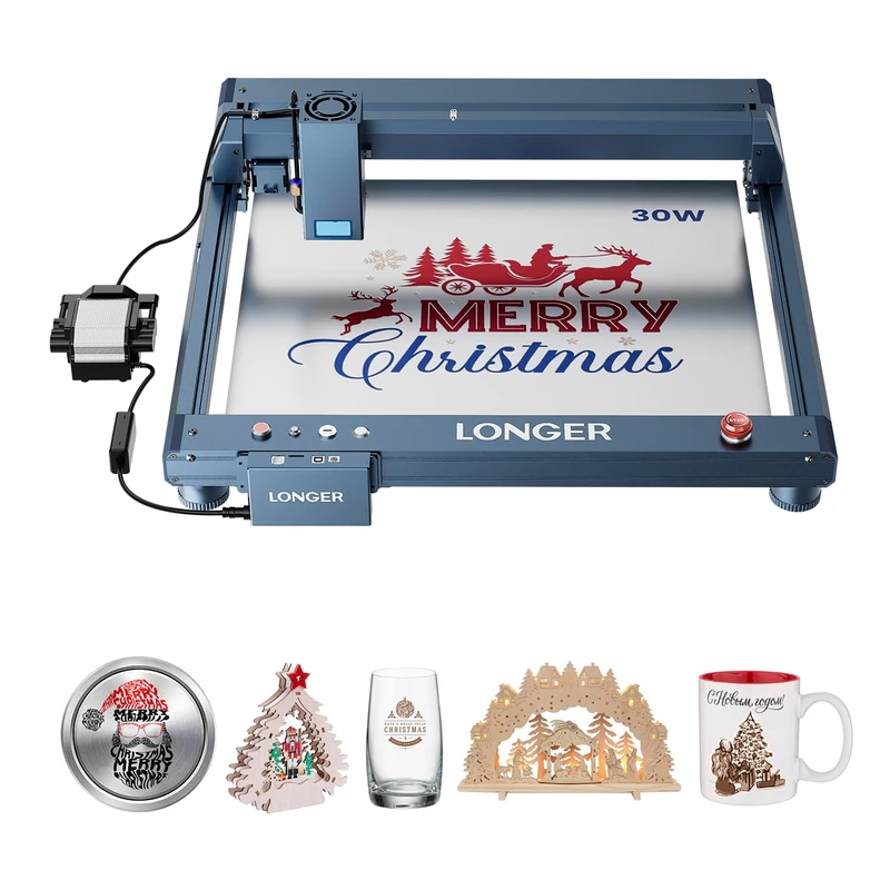 Longer Laser B1 30 W Laser Engraver with Automatic Air Support, DIY Laser Engraver for Wood, Metal, Paper, Acrylic, Glass, Leather, Work Area, Work Area, 450 x 440 mm