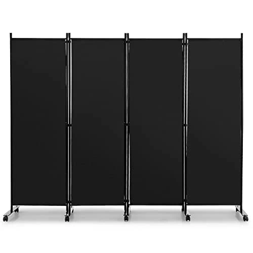 FANTASK 225 x 173 cm Room Divider on Wheels, Screen 4 Pieces, Foldable Fabric Divider, (Black) - Image 1