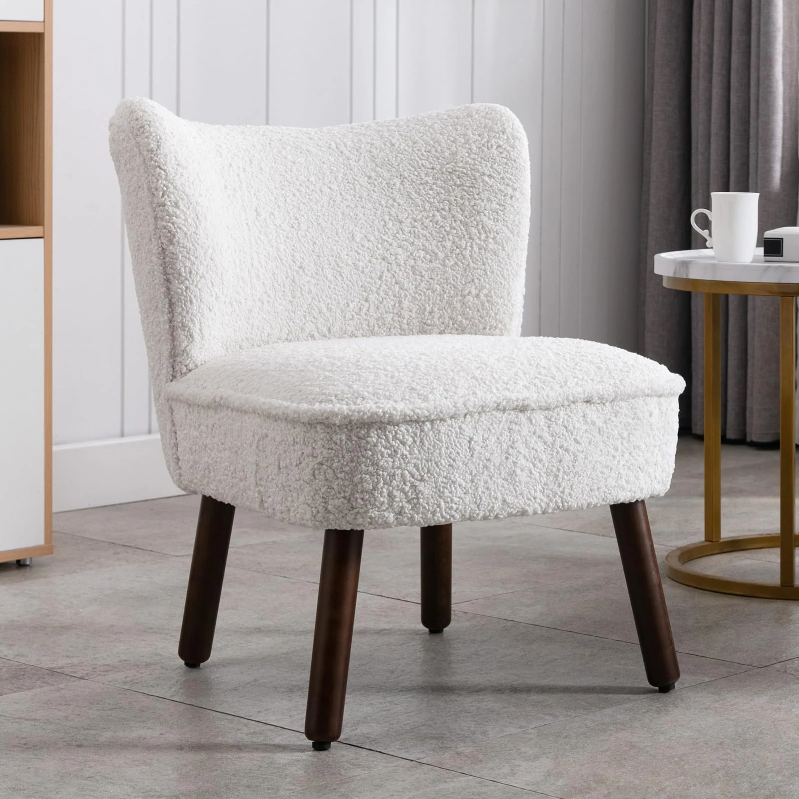 Ya-Home Faux Fur Modern Accent Chair Occasional lounge Chair with Wooden Legs for Living Room/Bedroom, White Fur