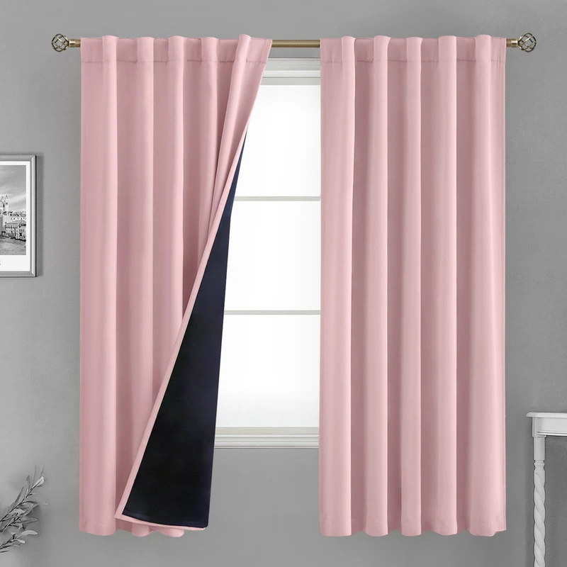 BGment Full Blackout Curtains with Thermal Insulation Liner Curtains, Pink Blackout Curtains Double Layer Room Darkening Rod Pocket and Back Tab Window Curtain for Bedroom(42 x 72 Inch, 2 Panels)