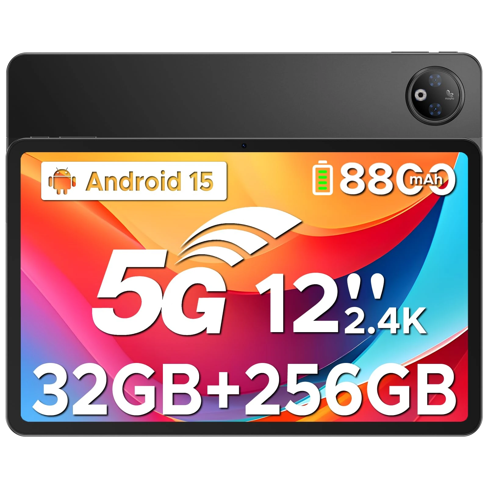 DOOGEE V Pad 5G Tablets 12 inch Android, Mediatek Dimensity 7050 Octa-Core Tablet With Sim Card Slot, 2.4K Display+90Hz Android 15 Tablets 32GB+256GB/2TB+8800mAh, 4 Speakers, WiFi 6,-Black