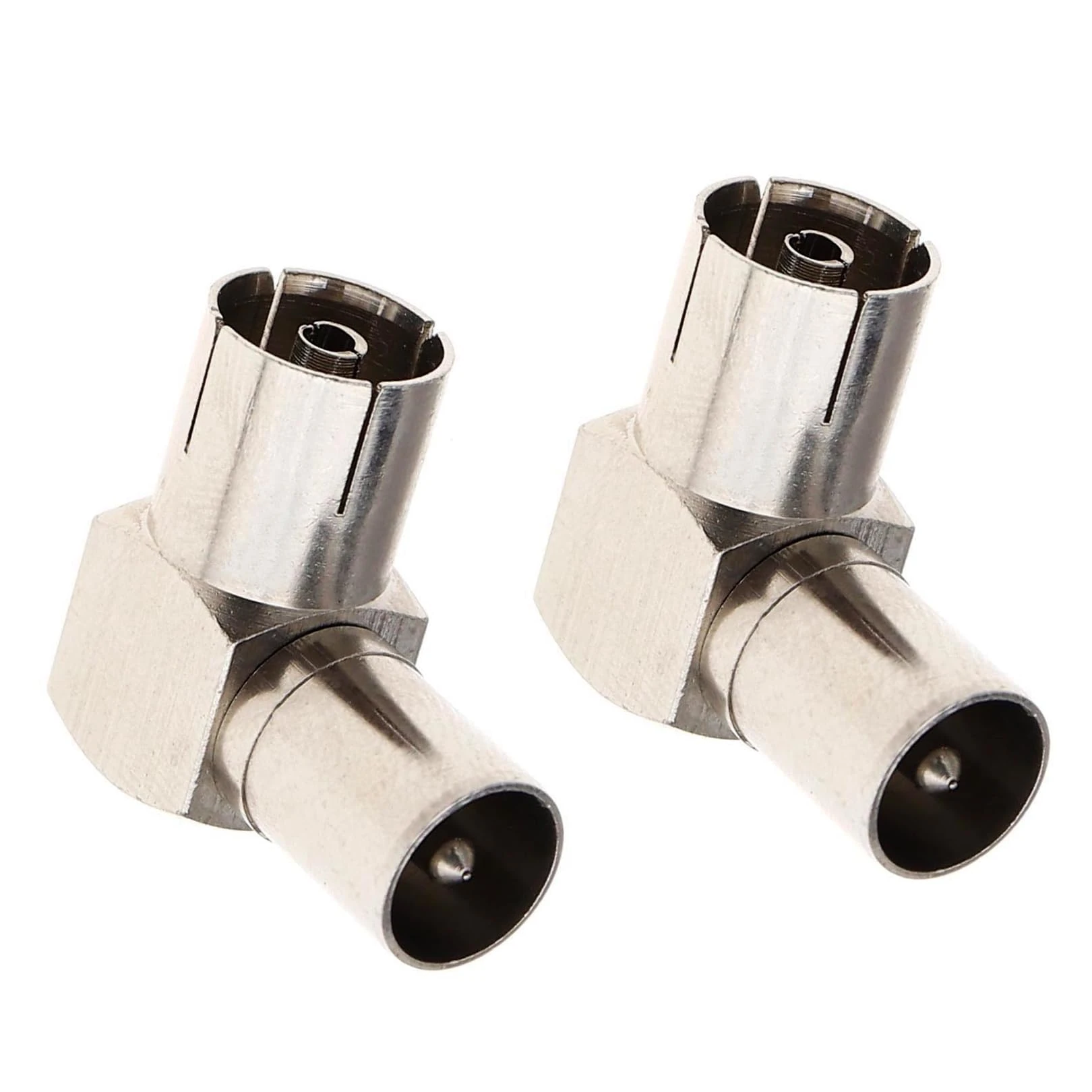HLMYER 2 Pcs Right Angle Aerial Connector,RF Coaxial TV Aerial Connector,TV PAL Female to Male Coaxial Connector,90 Degree Aerial Connector for TV Coax Aerial Cables Copper,Satellite Cable