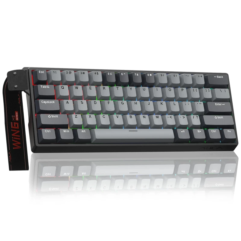 AULA WIN60 HE PRO Mechanical Gaming Keyboard Wired,Hall Effect Magnetic Switches Hot Swappable,Adjustable Actuation Rapid Trigger,8K Polling Rate,RGB Backlight,60% Percent Keyboard for Mac/Win (GRAY)