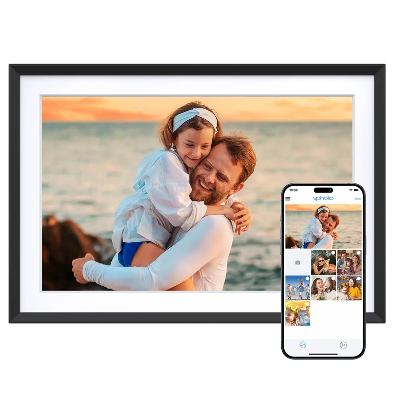 Dragon Touch 10.1" Digital Photo Frame, 1280x800 HD Pixels IPS, Touch Screen, WiFi Electronic Picture Frame with Auto-Rotate, Share Photos/Videos Instantly via Free App, Gifts for Families