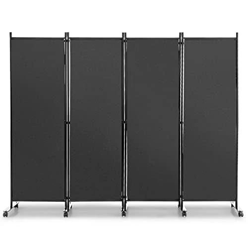FANTASK 225 x 173 cm Room Divider on Wheels, Screen 4 Pieces, Foldable Divider, Made of Fabric