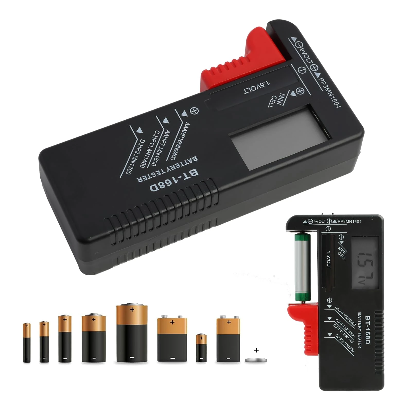 FunWorth Universal Analog Battery Tester, No Batteries Required, Instant Check for AA/AAA/C/D/9V/1.5V Button Cells – Home & Office Battery Checker with Clear Needle Display