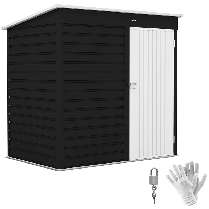 Outsunny 6 x 4ft Metal Garden Shed with Lockable Door and Gloves, Dark Grey